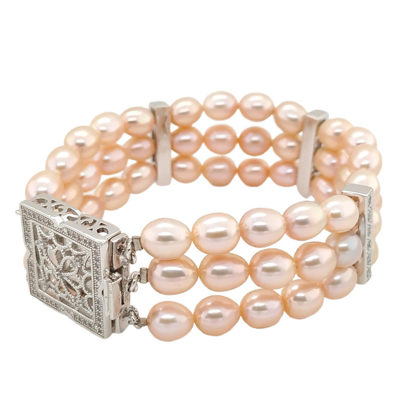 Three String Rice Pearl Bracelet