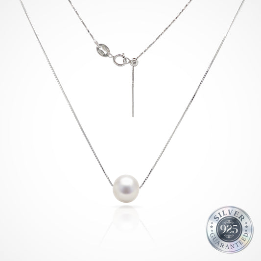 9-10 毫米珍珠配 925 银可调节链条