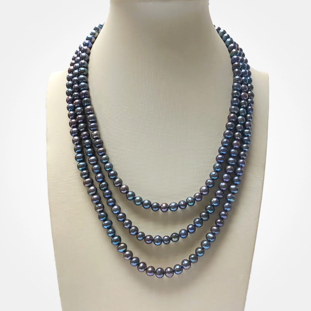 Three Strand Off Round Pearl Necklace
