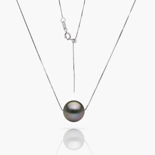 10-11mm Round Tahitian Pearl Adjustable 925 Chain