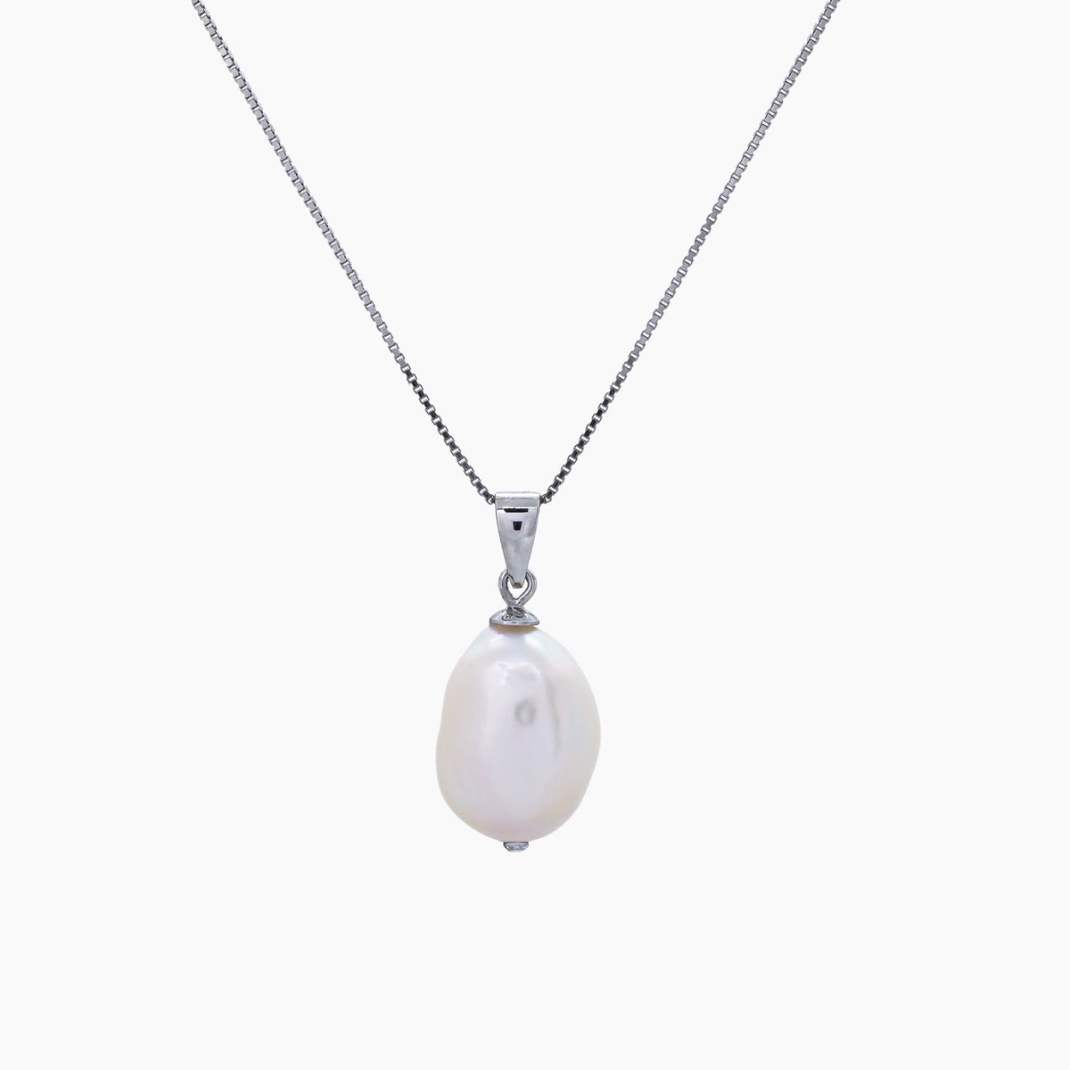 White Keshi Pearl Pendant Necklace 10–11mm