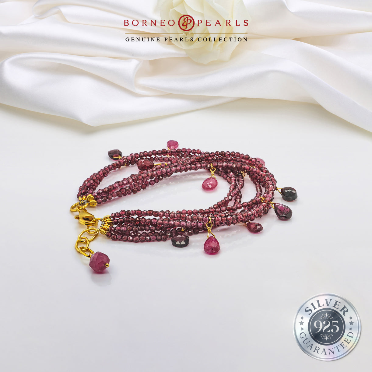 925 Silver 8-String Garnet & Ruby Bracelet