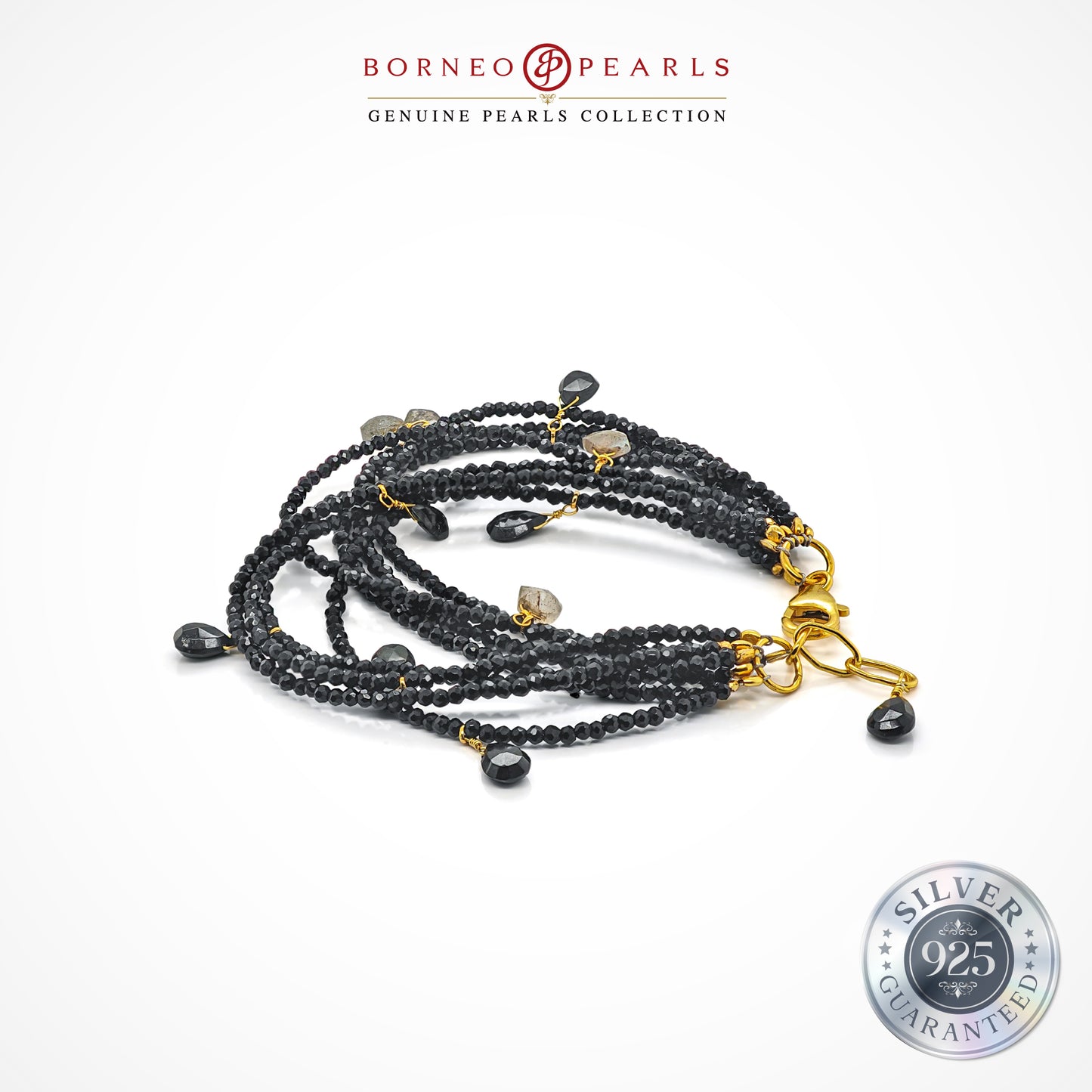 925 Silver 8-String Black Sapphire Bracelet