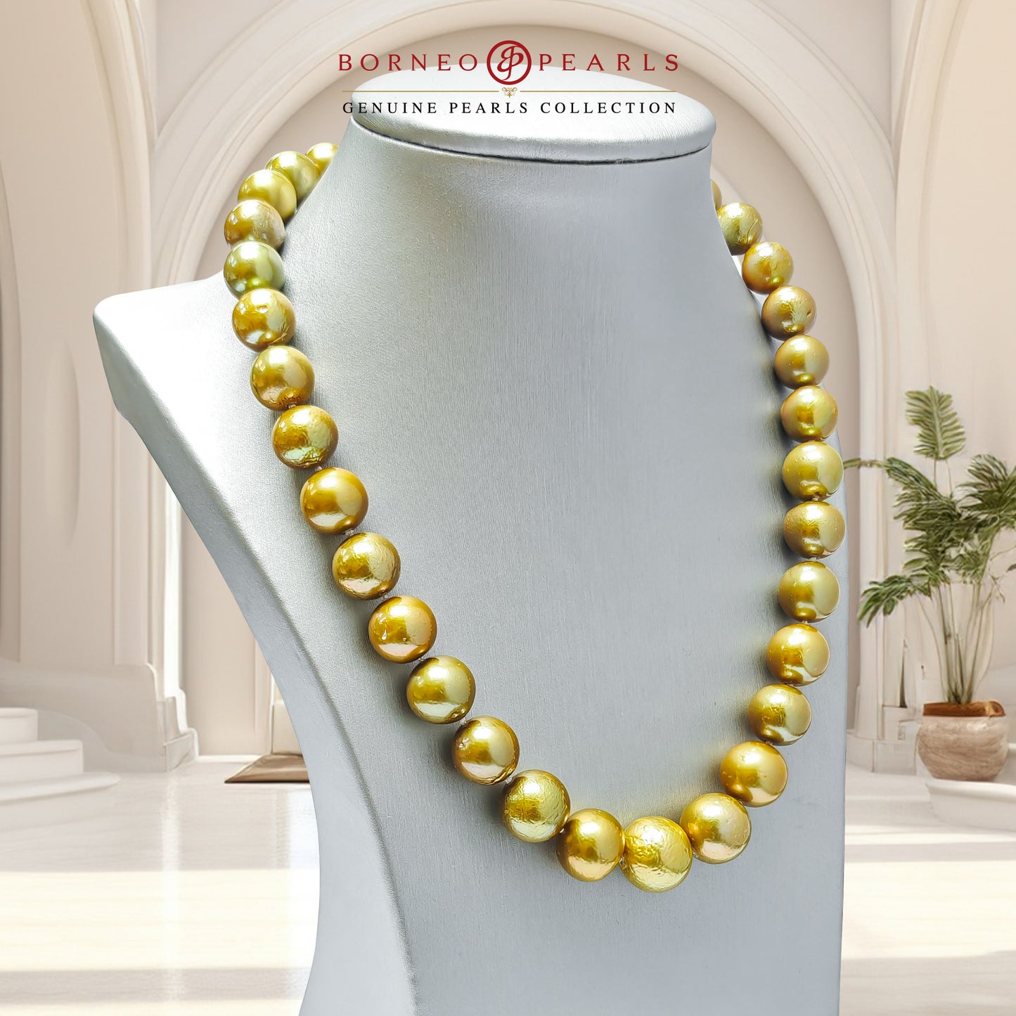 11-15mm Off Round Gold Pearl Necklace