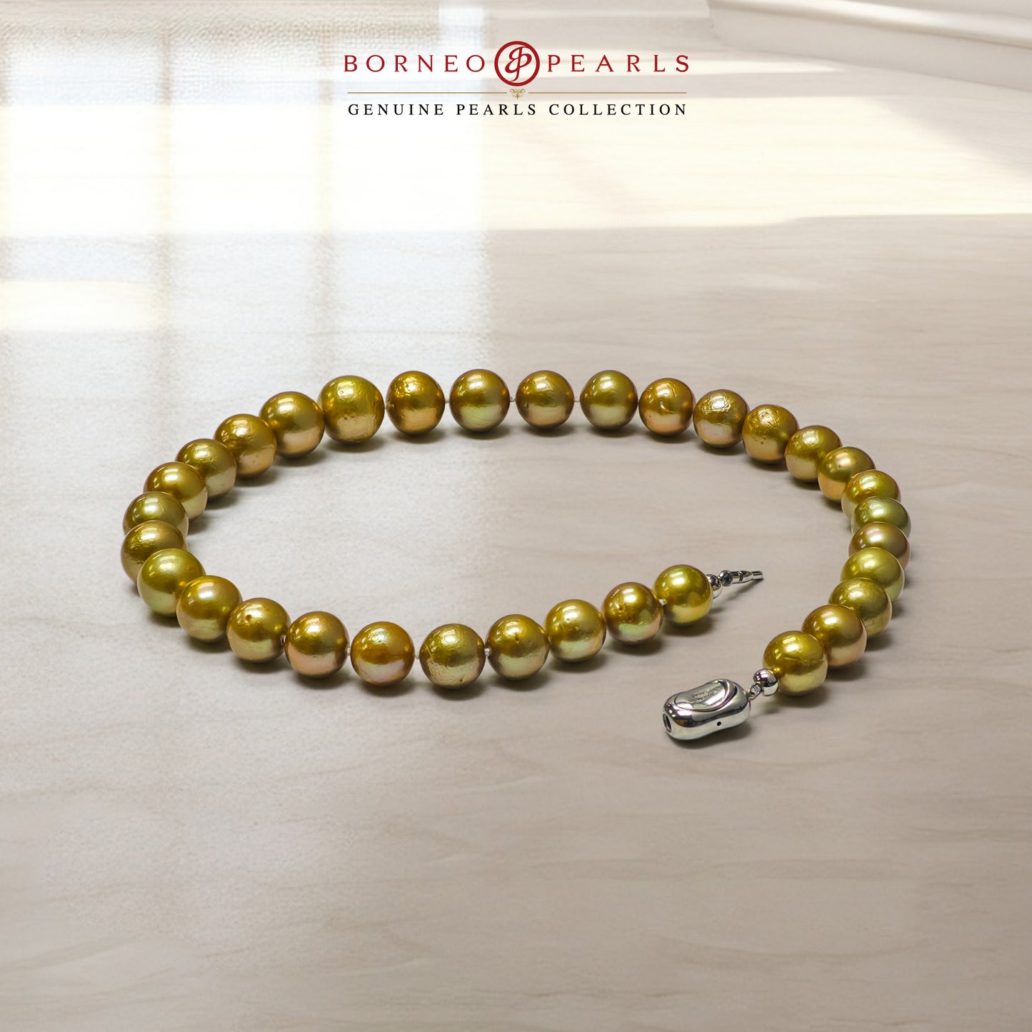 11-15mm Off Round Gold Pearl Necklace