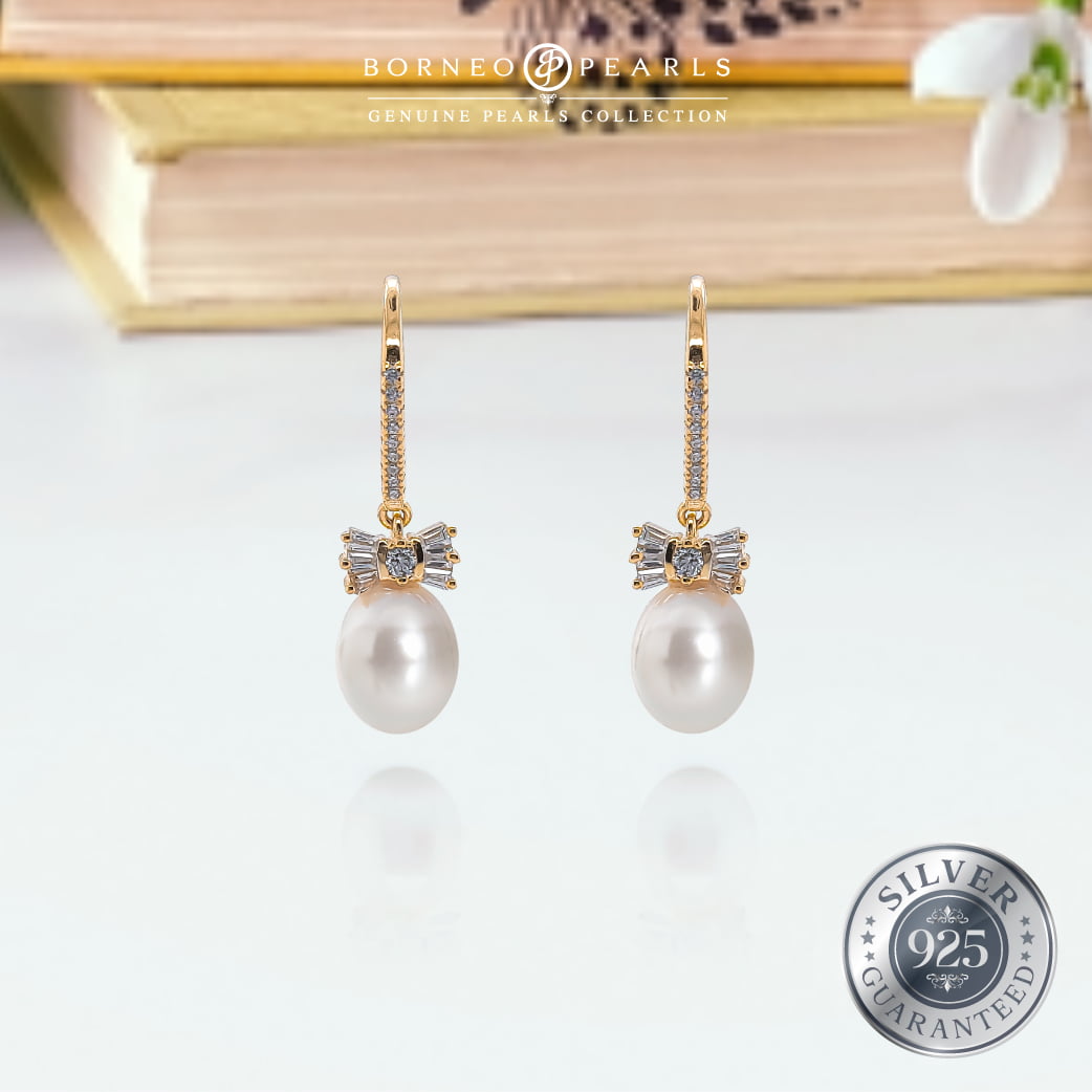 925 Silver Bow Tie Drop Pearl Earring
