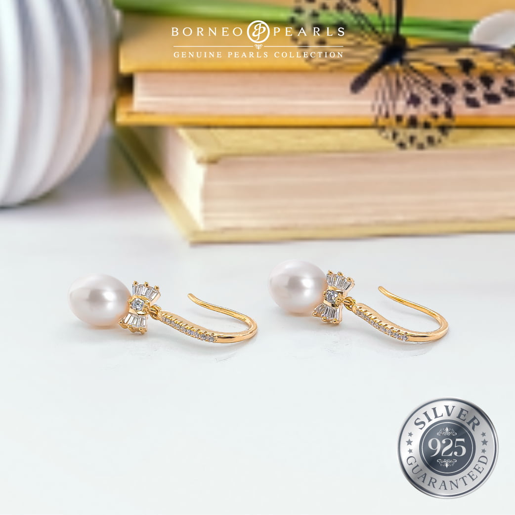 925 Silver Bow Tie Drop Pearl Earring