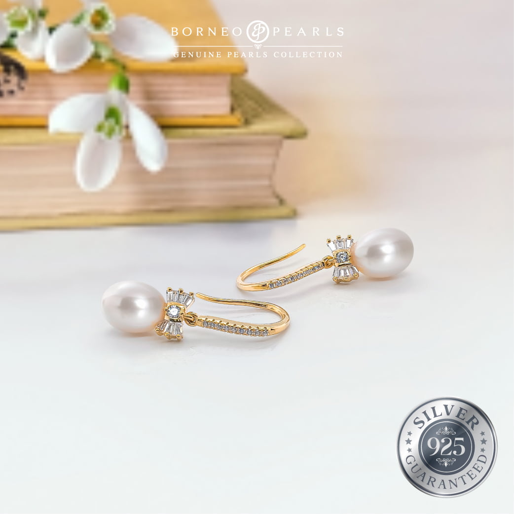 925 Silver Bow Tie Drop Pearl Earring
