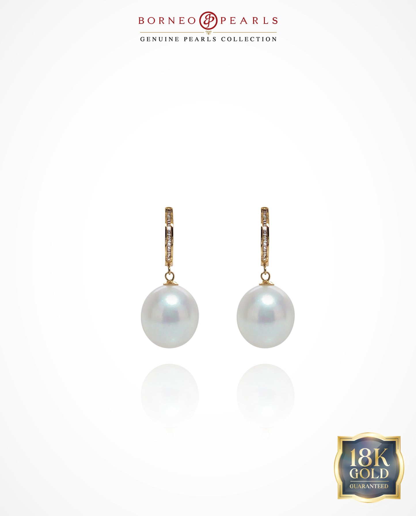 Diamond Halo 12-12.5mm Pearl Drops in 18k Gold