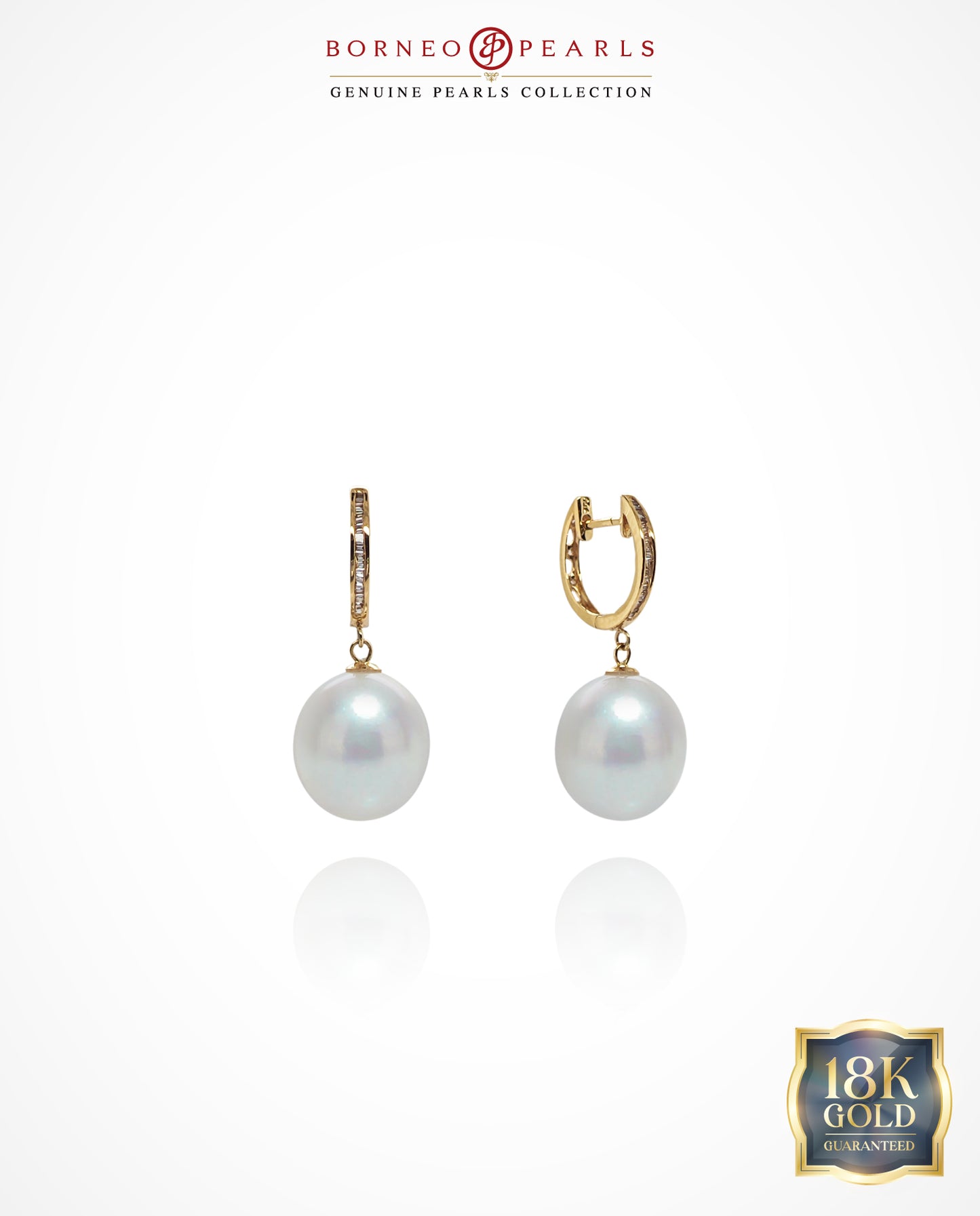 Diamond Halo 12-12.5mm Pearl Drops in 18k Gold