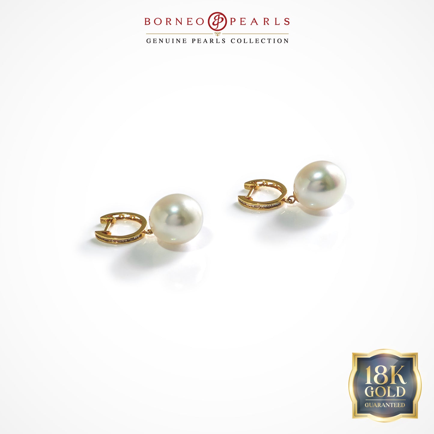 Diamond Halo 12-12.5mm Pearl Drops in 18k Gold