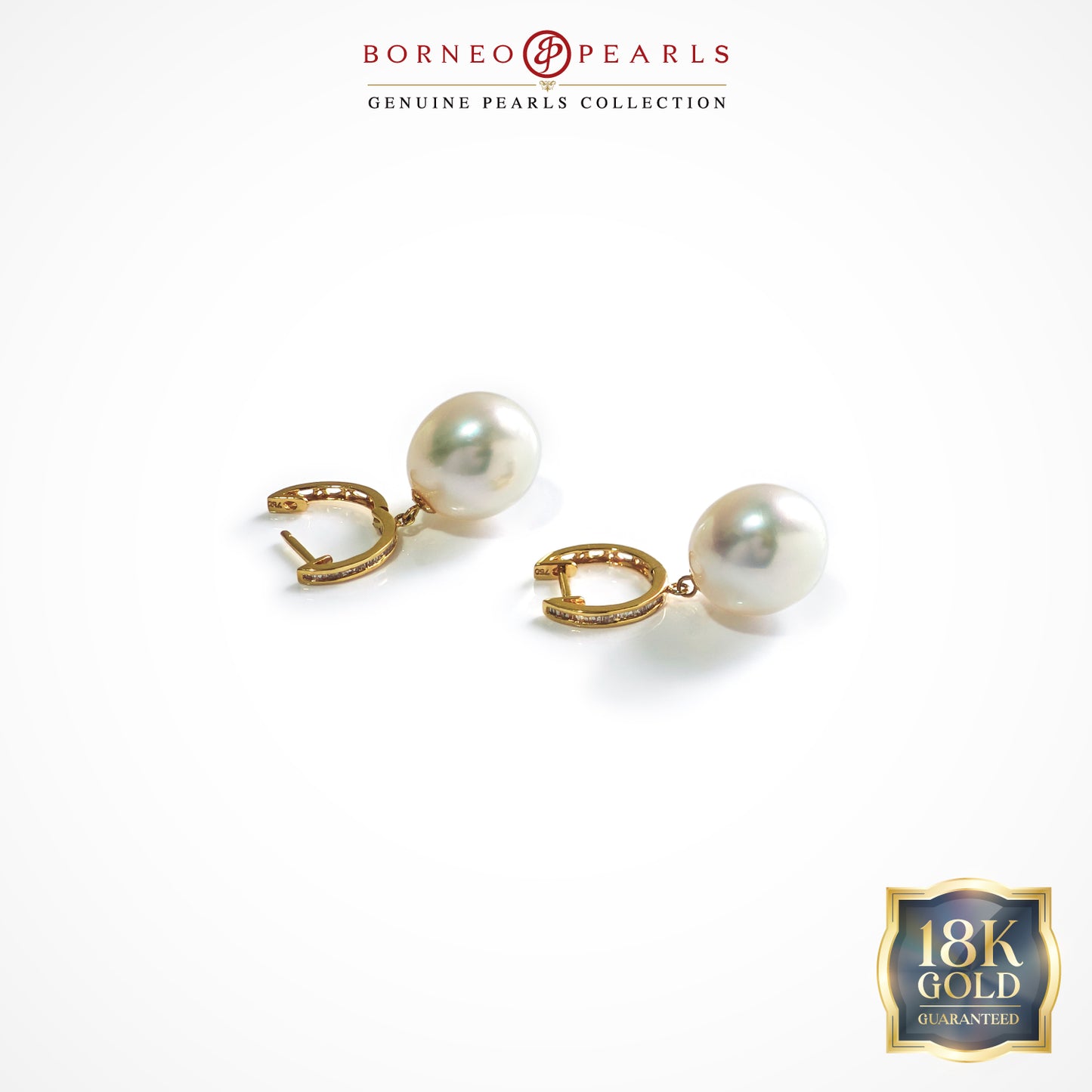 Diamond Halo 12-12.5mm Pearl Drops in 18k Gold