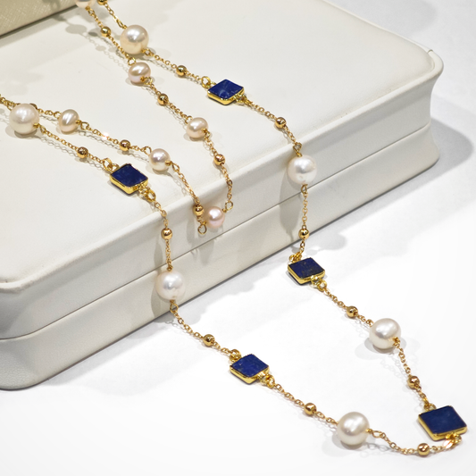 41" Songket , Pearls & Lapis Lazuli