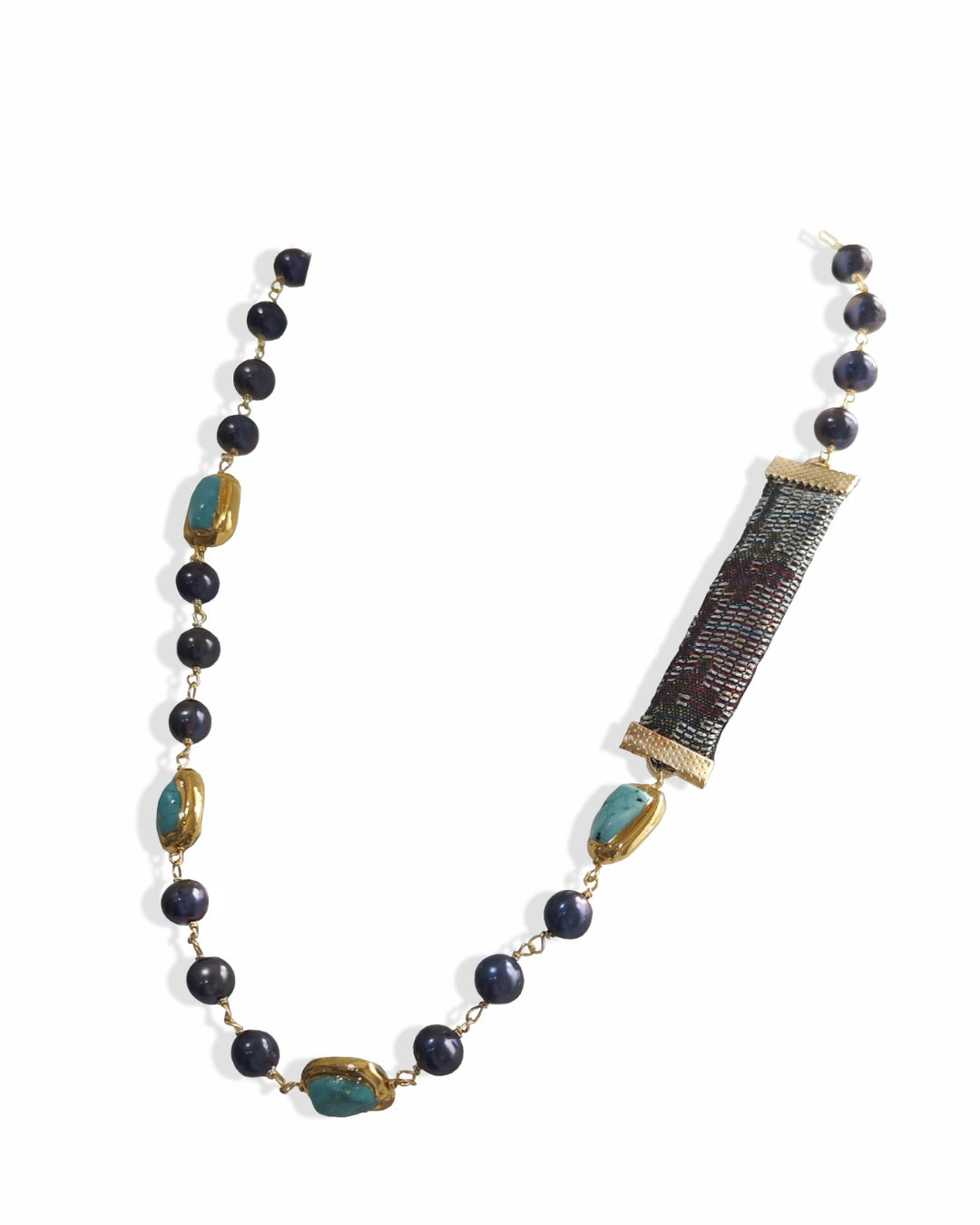 Songket , Pearls & Turquoise Necklace