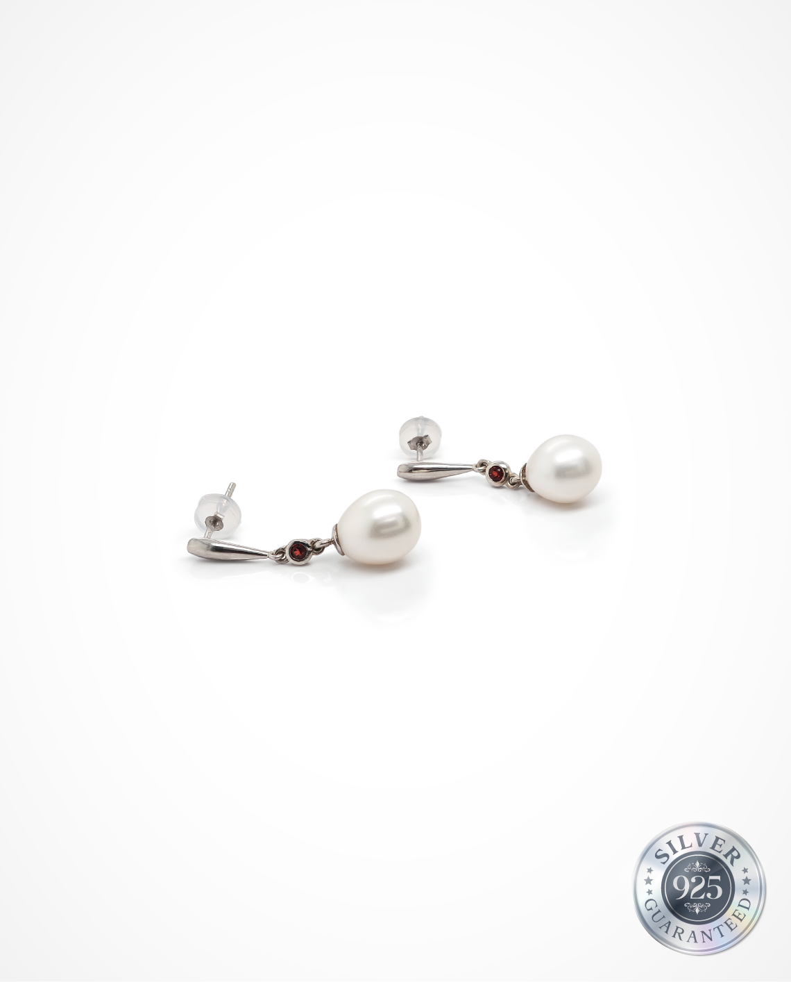 Pearl Drop & Garnet Earrings in 925 Silver