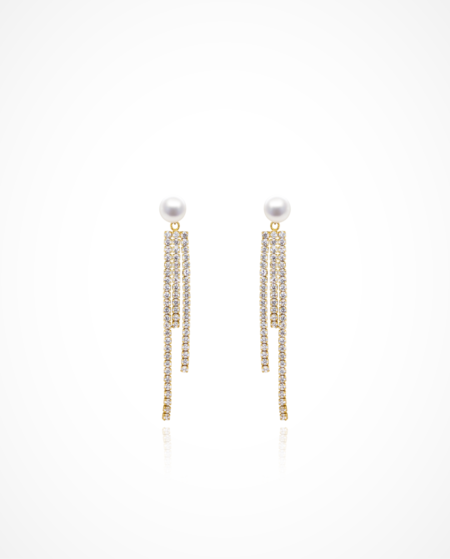Silver Pearl Earrings with Cascading Crystal Strands