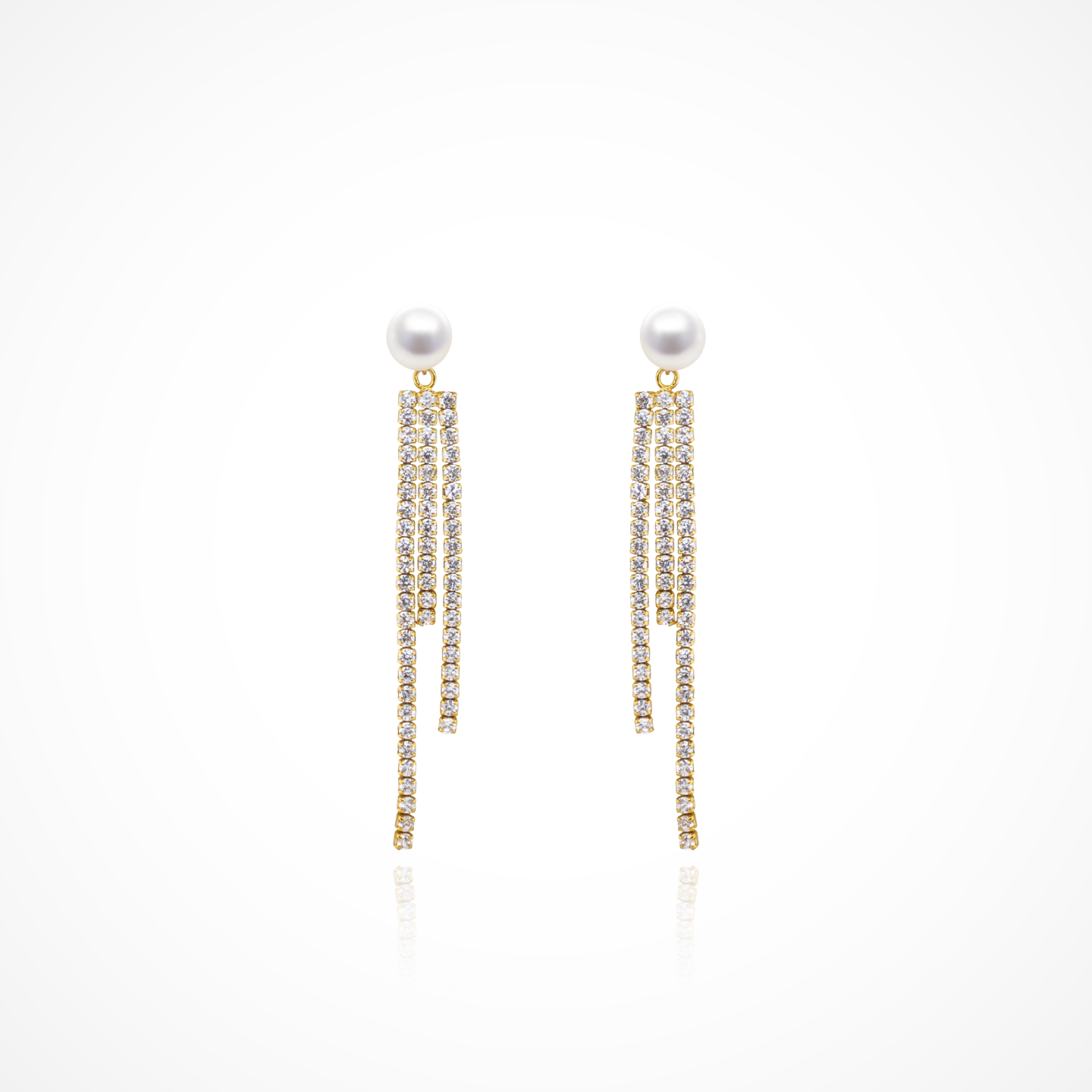 Silver Pearl Earrings with Cascading Crystal Strands