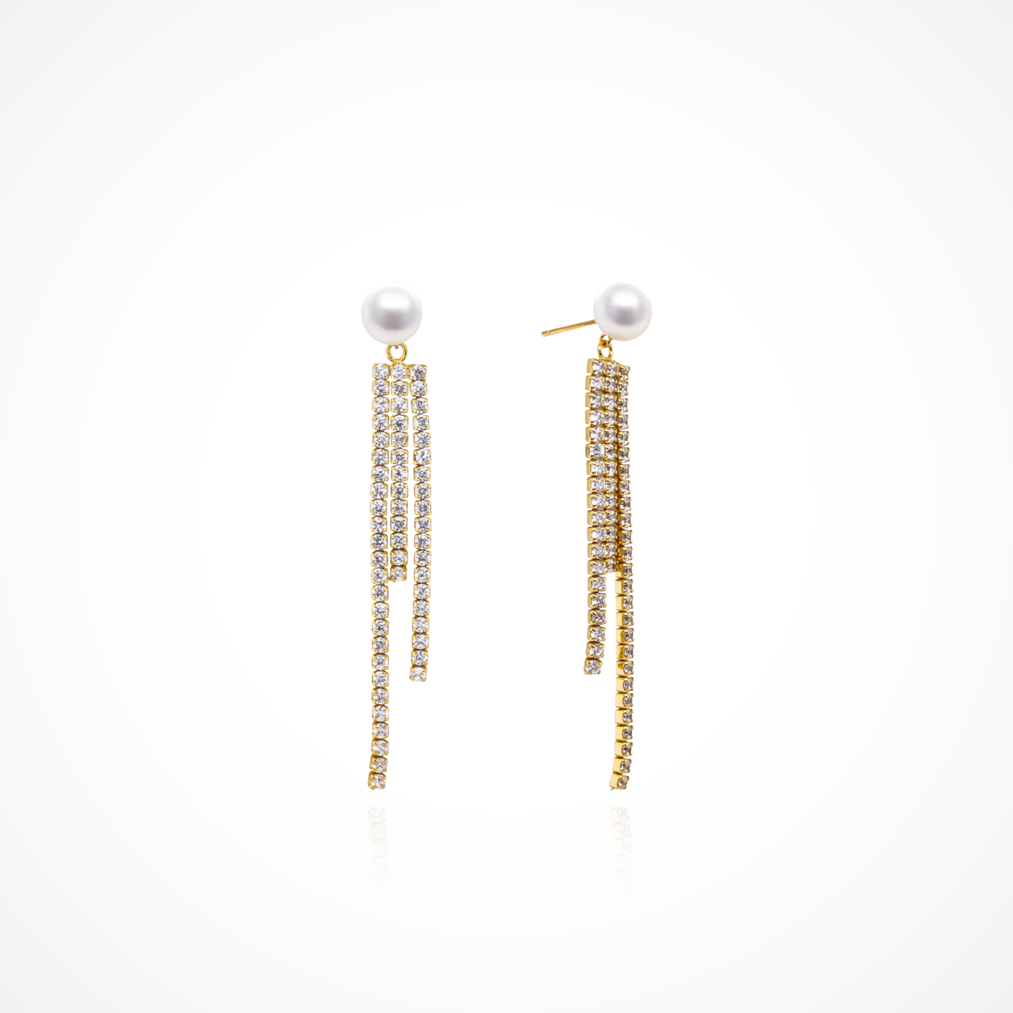 Silver Pearl Earrings with Cascading Crystal Strands