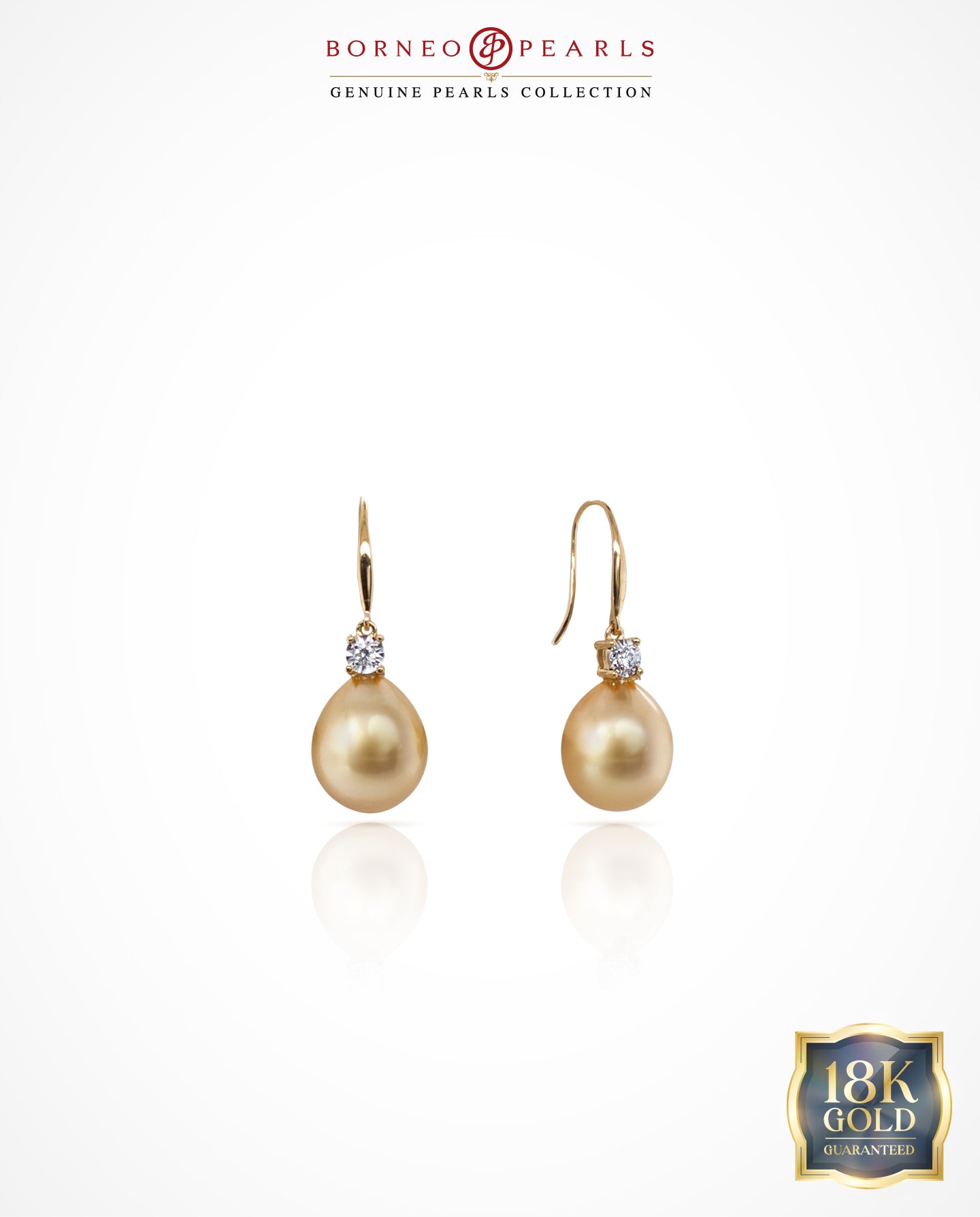 9-10mm Golden South Sea Drop & Diamond Earrings in 18k Gold