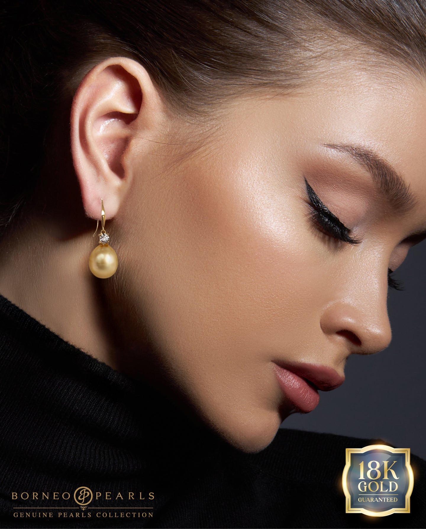 9-10mm Golden South Sea Drop & Diamond Earrings in 18k Gold