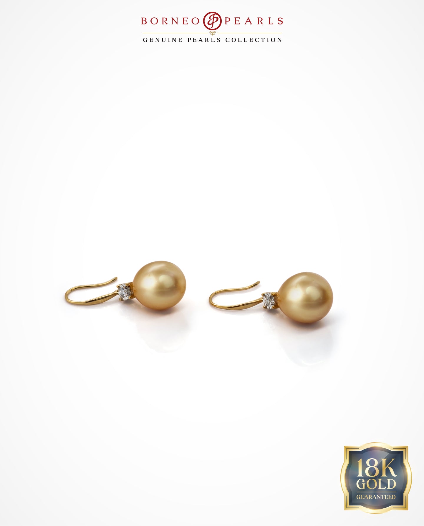 9-10mm Golden South Sea Drop & Diamond Earrings in 18k Gold