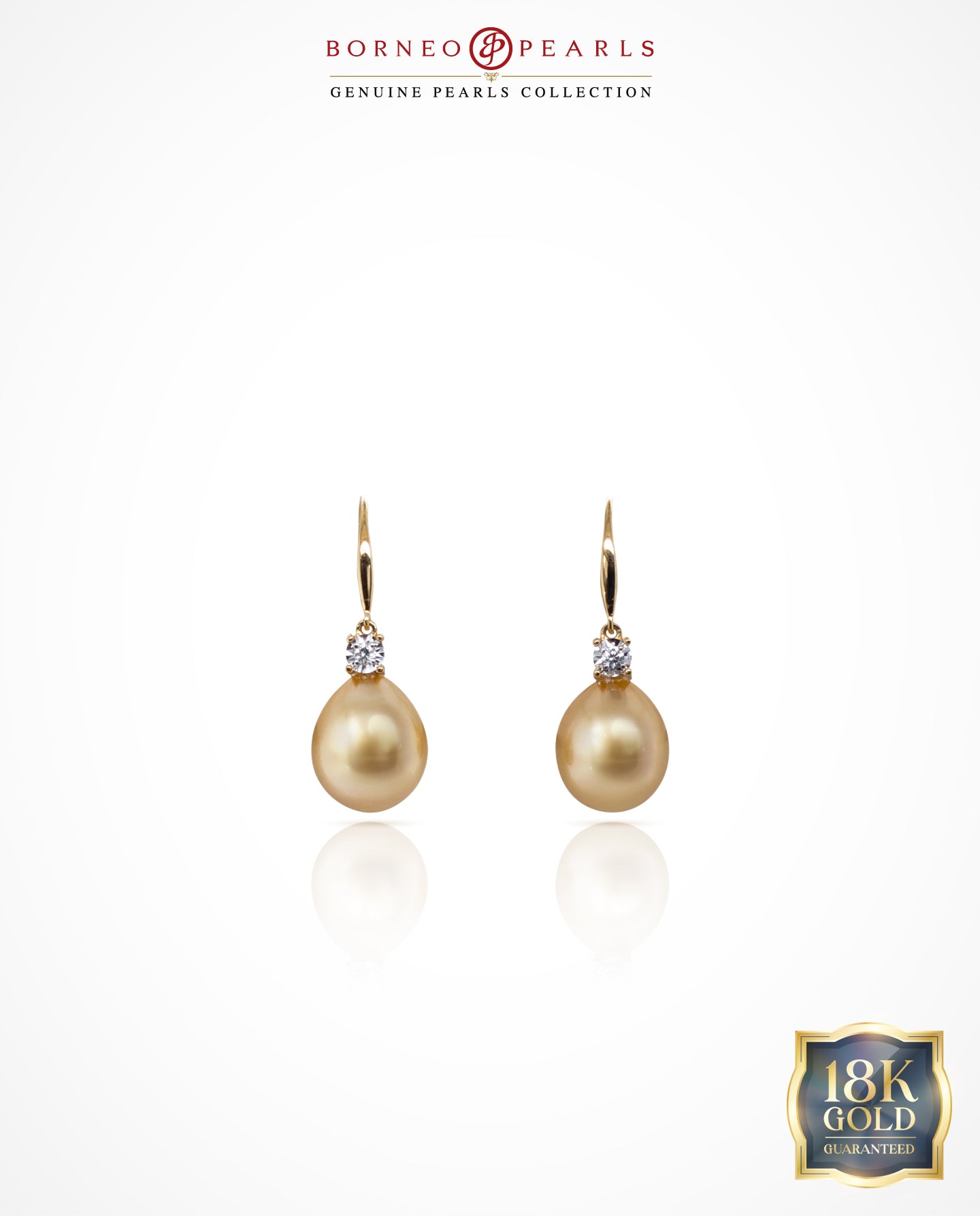 9-10mm Golden South Sea Drop & Diamond Earrings in 18k Gold