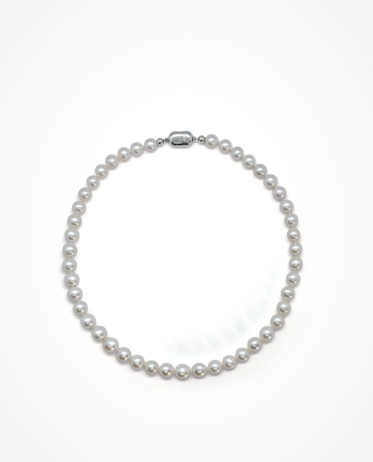 9-10mm Round Pearl Necklace in Silver
