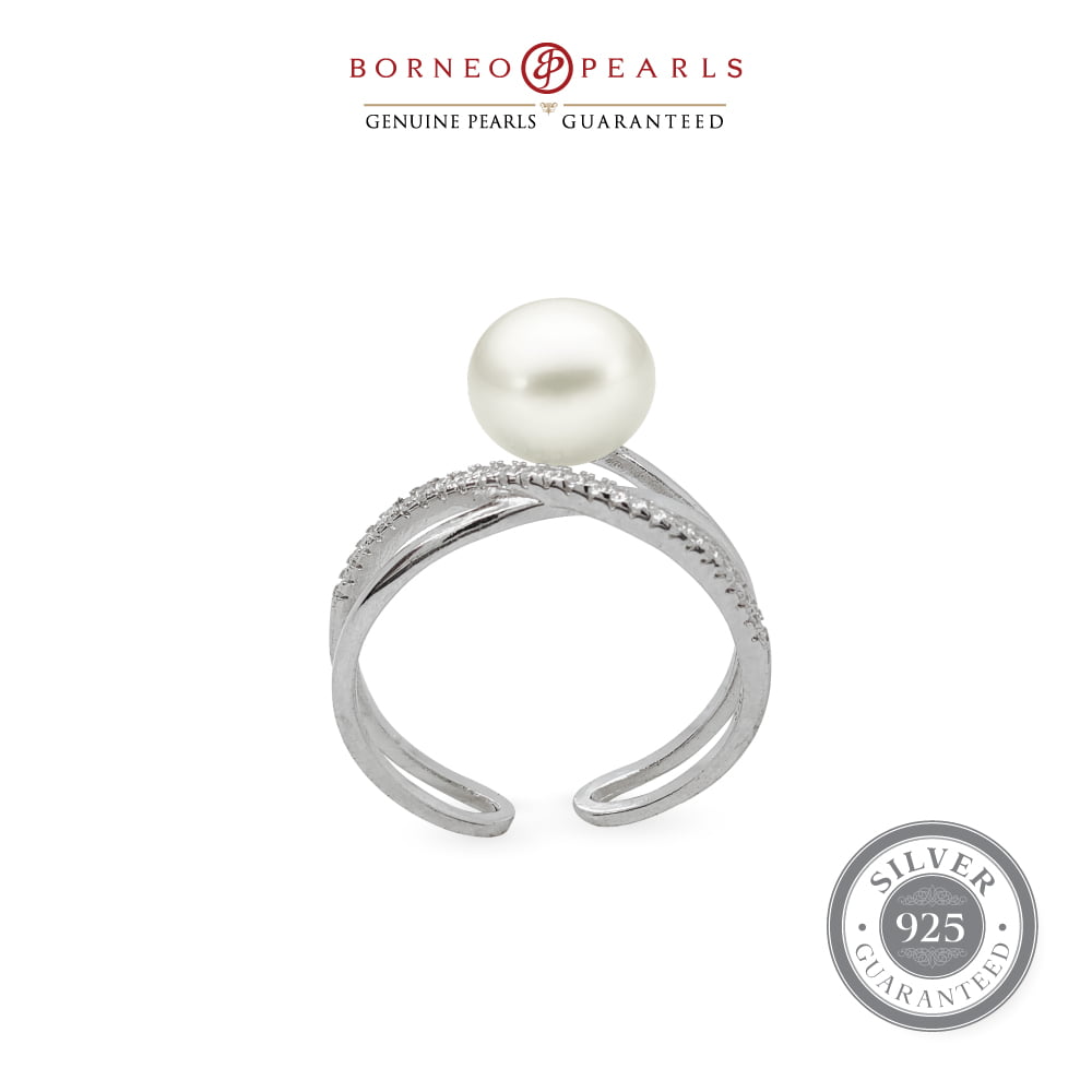 925 Silver Criss Cross Pearl Ring