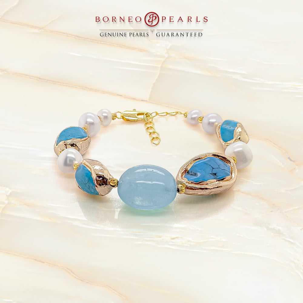 Aquamarine & Turquoise Pearl Bracelet