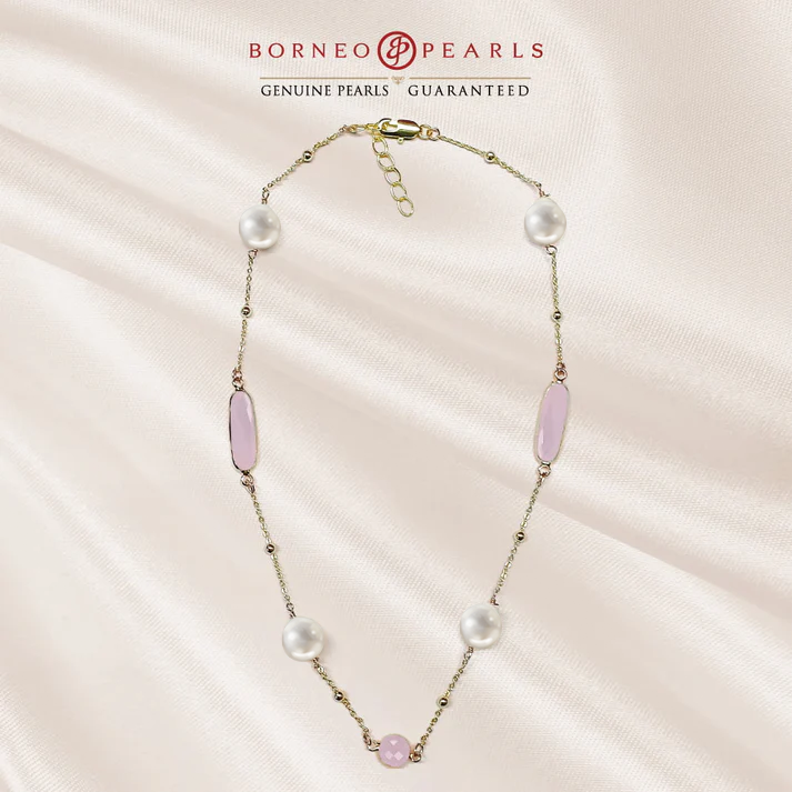 16" Pearl with Crystal Stones Necklace