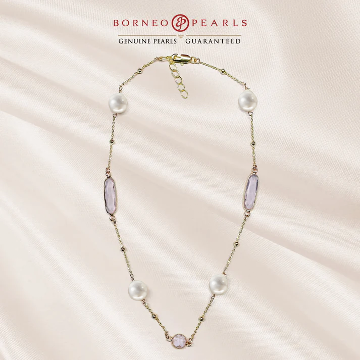 16" Pearl with Crystal Stones Necklace