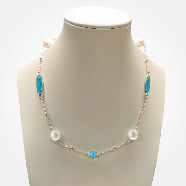16" Pearl with Crystal Stones Necklace