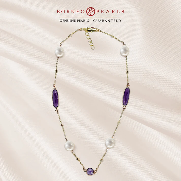 16" Pearl with Crystal Stones Necklace