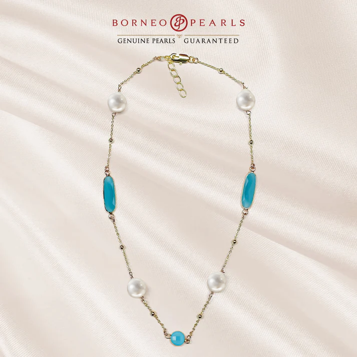 16" Pearl with Crystal Stones Necklace