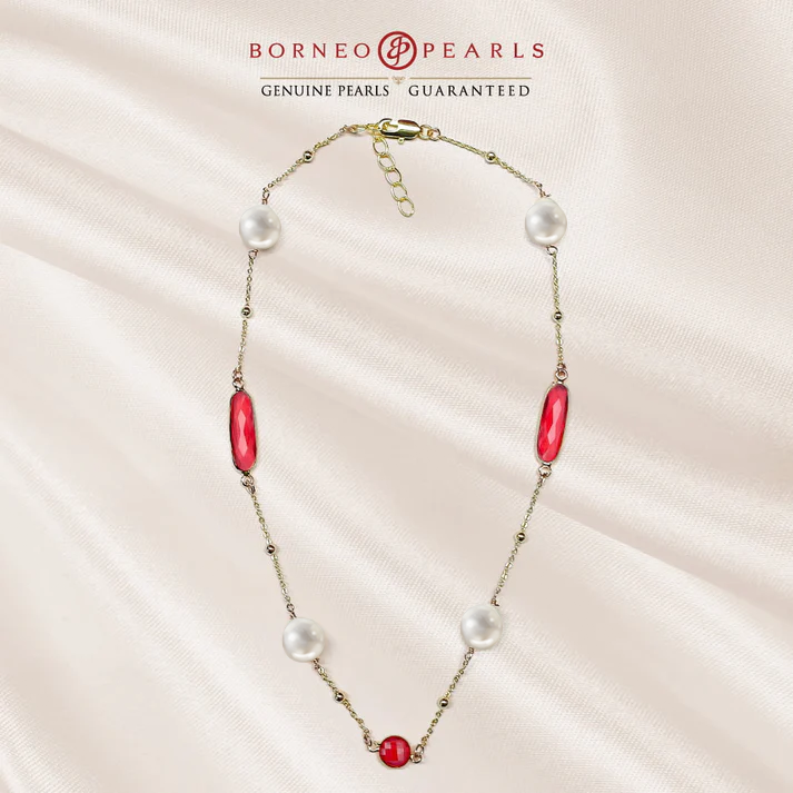 16" Pearl with Crystal Stones Necklace