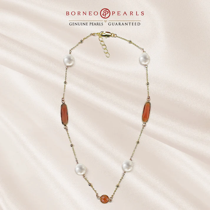 16" Pearl with Crystal Stones Necklace