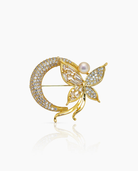 Moonlit Butterfly Pearl Brooch