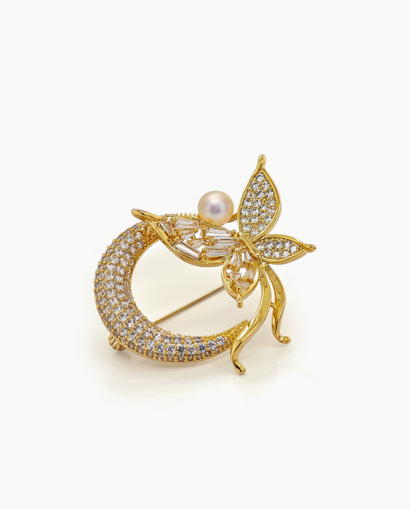Moonlit Butterfly Pearl Brooch