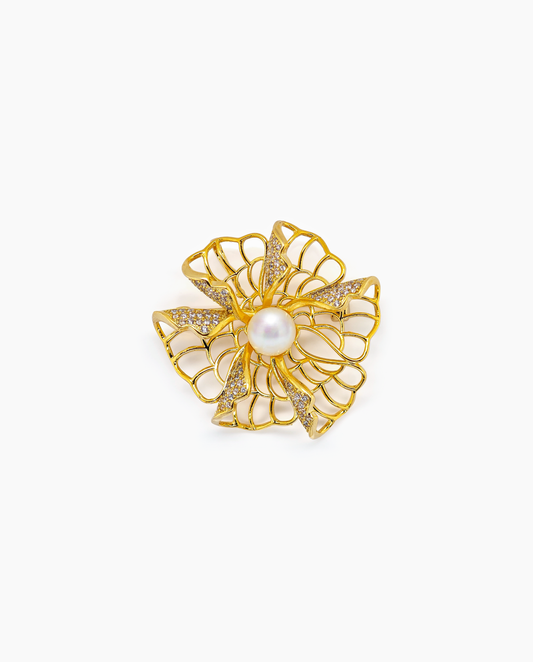 Golden Bloom Pearl Brooch