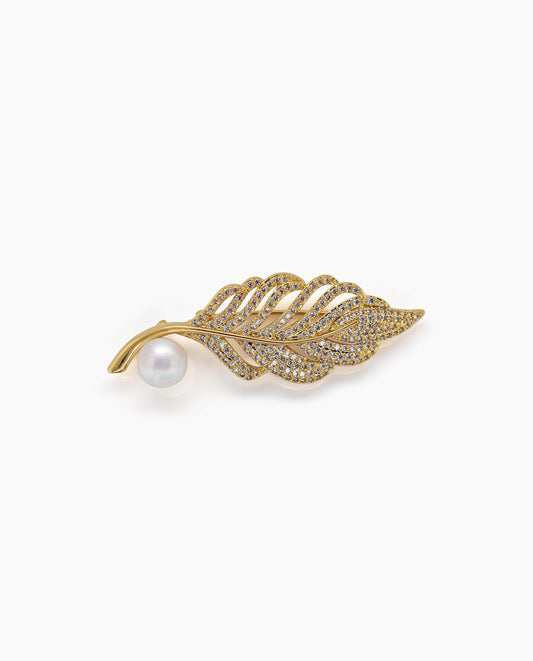 Golden Leaf Pearl Brooch