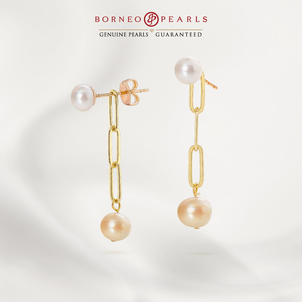 Link Chain Pearl Necklace & Earrings Set