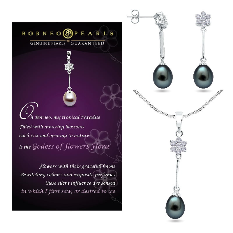 Goddes Of Flower Pearl Pendant & Earring Set