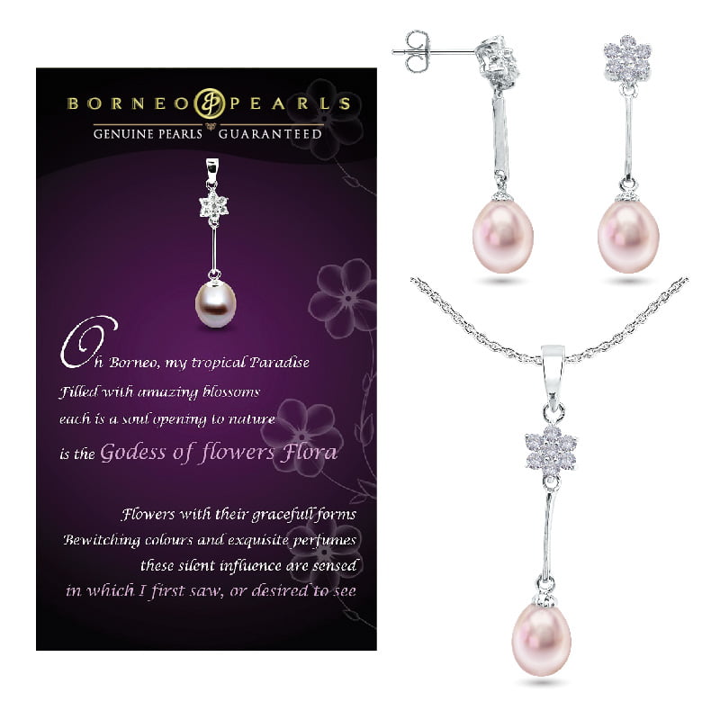 Goddes Of Flower Pearl Pendant & Earring Set
