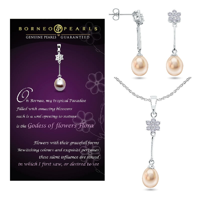 Goddes Of Flower Pearl Pendant & Earring Set