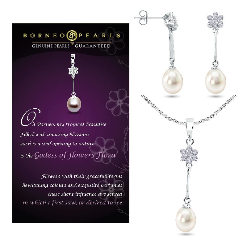 Goddes Of Flower Pearl Pendant & Earring Set
