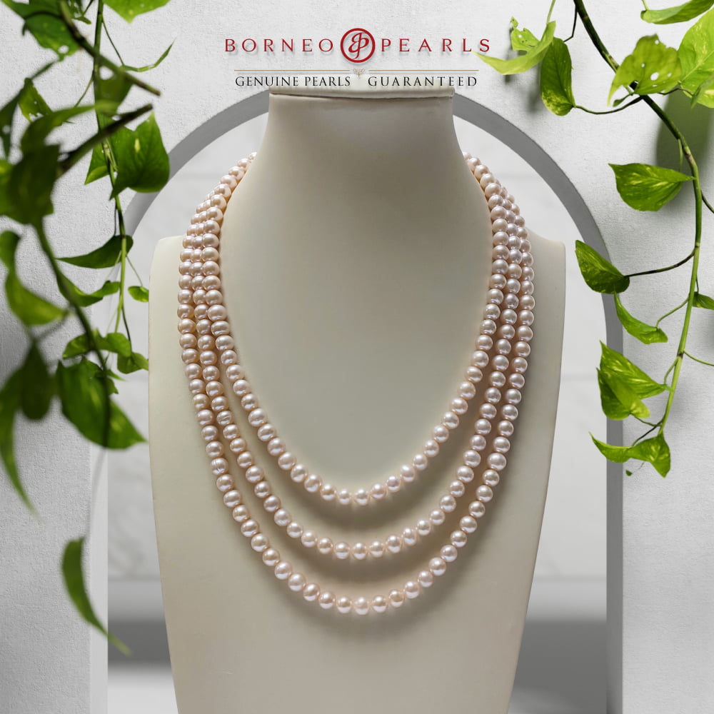 Three Strand Off Round Pearl Necklace