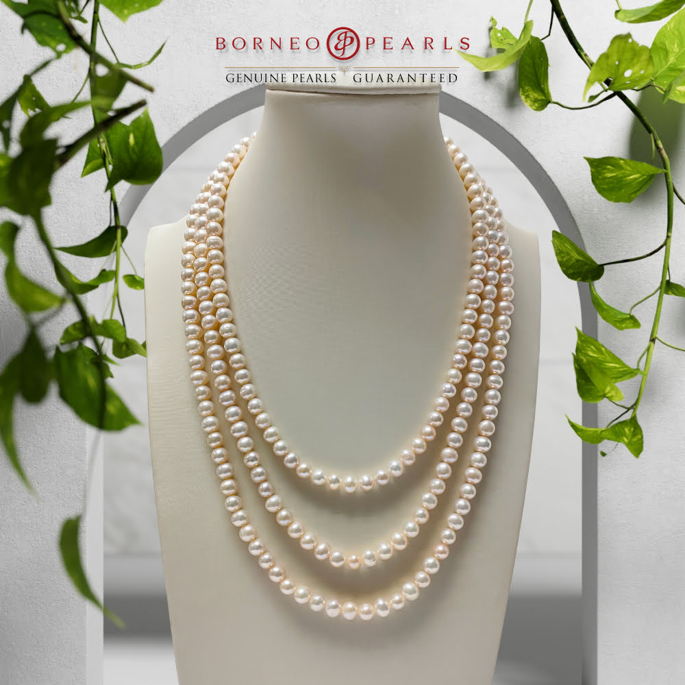 Three Strand Off Round Pearl Necklace