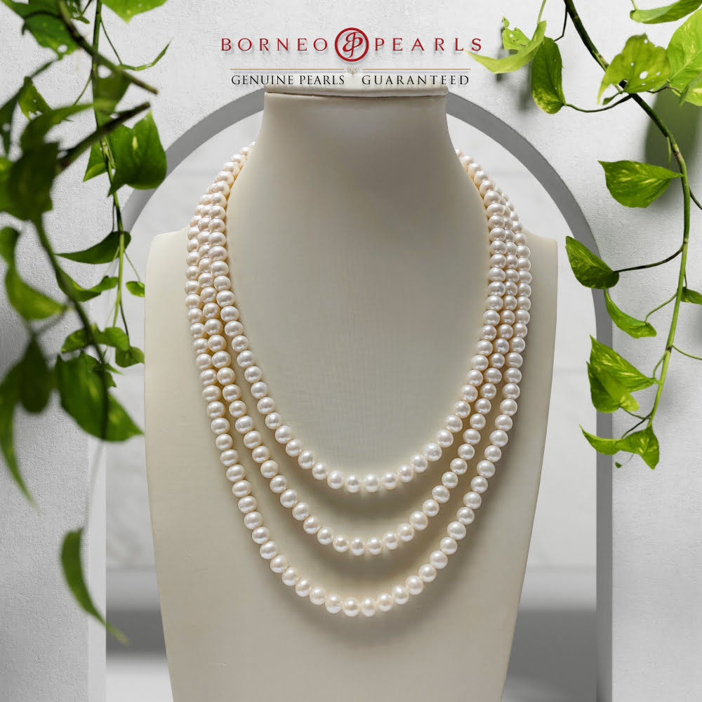 Three Strand Off Round Pearl Necklace