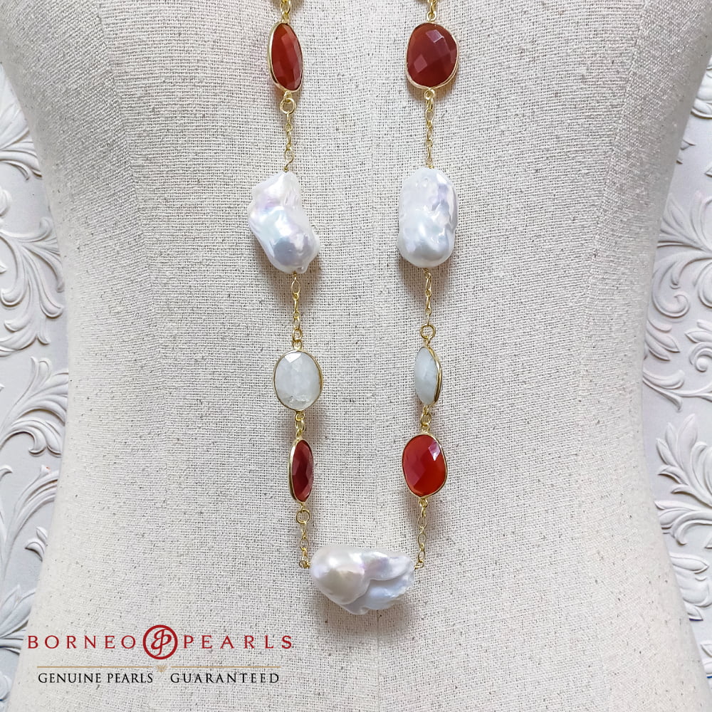 925 Silver Carnelian & Moonstone Necklace