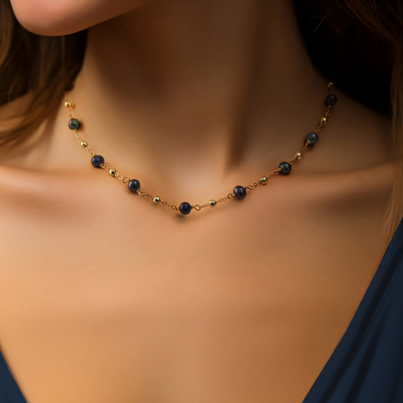 Midnight Muse Tin Cup Pearl Necklace